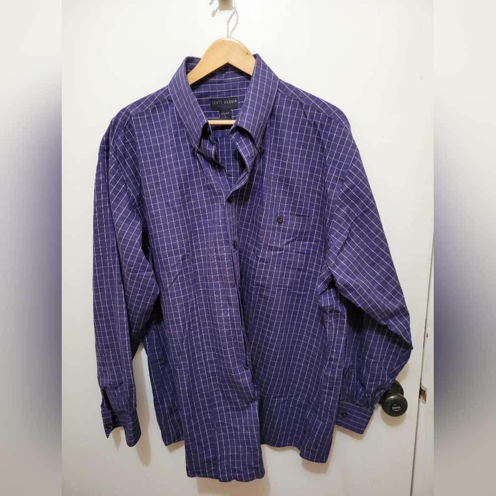 Scott Barber Men's Blue Plaid Casual Shirt - Size XL